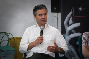 Joris Vandenbroucke tijdens het Speakers Corner debat over mobiliteit in Gent